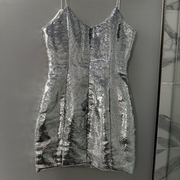 Meshki Silver Sequin Mini Dress - S - Picture 5 of 6